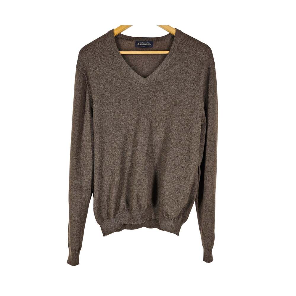 BROOKS BROTHERS MEN'S BROWN EXTRA FINE MERINO WOOL V-NECK SWEATER SIZE MEDIUM